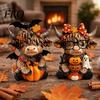 Fine Carving Wood Art 2PCS Highland Cow Ornament, Wooden Rustic Style Figurine, Thanksgiving Home Decoration Theme Art, for Entrance Living Room Decor