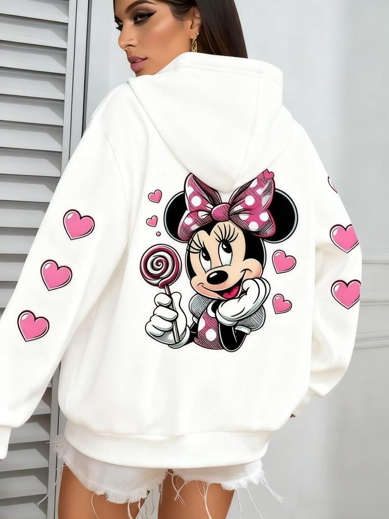 Vintage Disney Minnie Hoodie Women Men Oversized Casual Pullover Sweatshirt Streetwear Long-sleeved Tops Spring Autumn Fashion