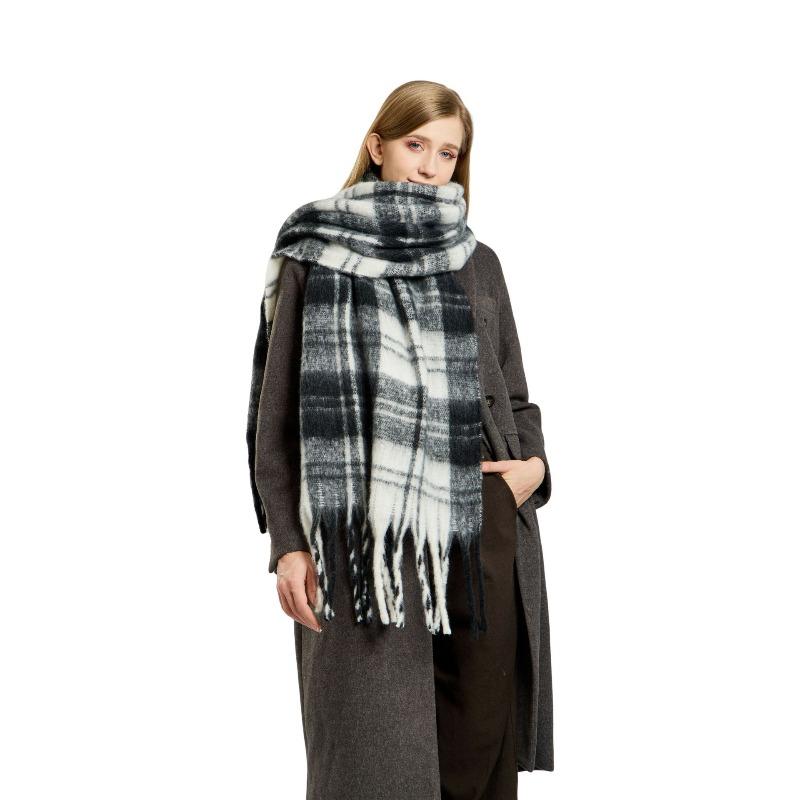 Winter warm mohair plaid fringed scarf female designer high-end versatile soft atmosphere scarf