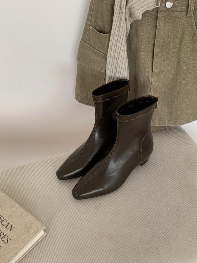 Korean simple square head thick heel. Skinny short boots women's new autumn and winter zipper thin boots fashion boots