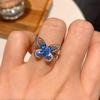 Tiktok Live S925 Silver Needle Sea Blue Butterfly Three Piece Set Bracelet Necklace Ring Earnail Wedding Jewelry