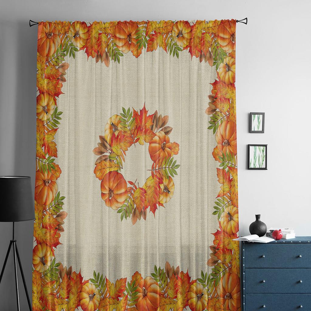 Thanksgiving Herbst Kürbis Ahornblatt Transparente Vorhänge für Wohnzimmer Schlafzimmer Heimdeko Küche Tüll für Fenster Voile Vorhänge