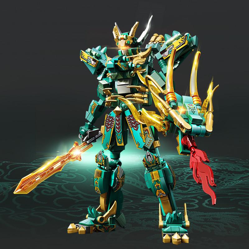 SEMBO 530pcs Green Dragon Transforming Robot Building Blocks MOC Animal Assembly Model Bricks Kids DIY Ornaments Toys Boys Gifts