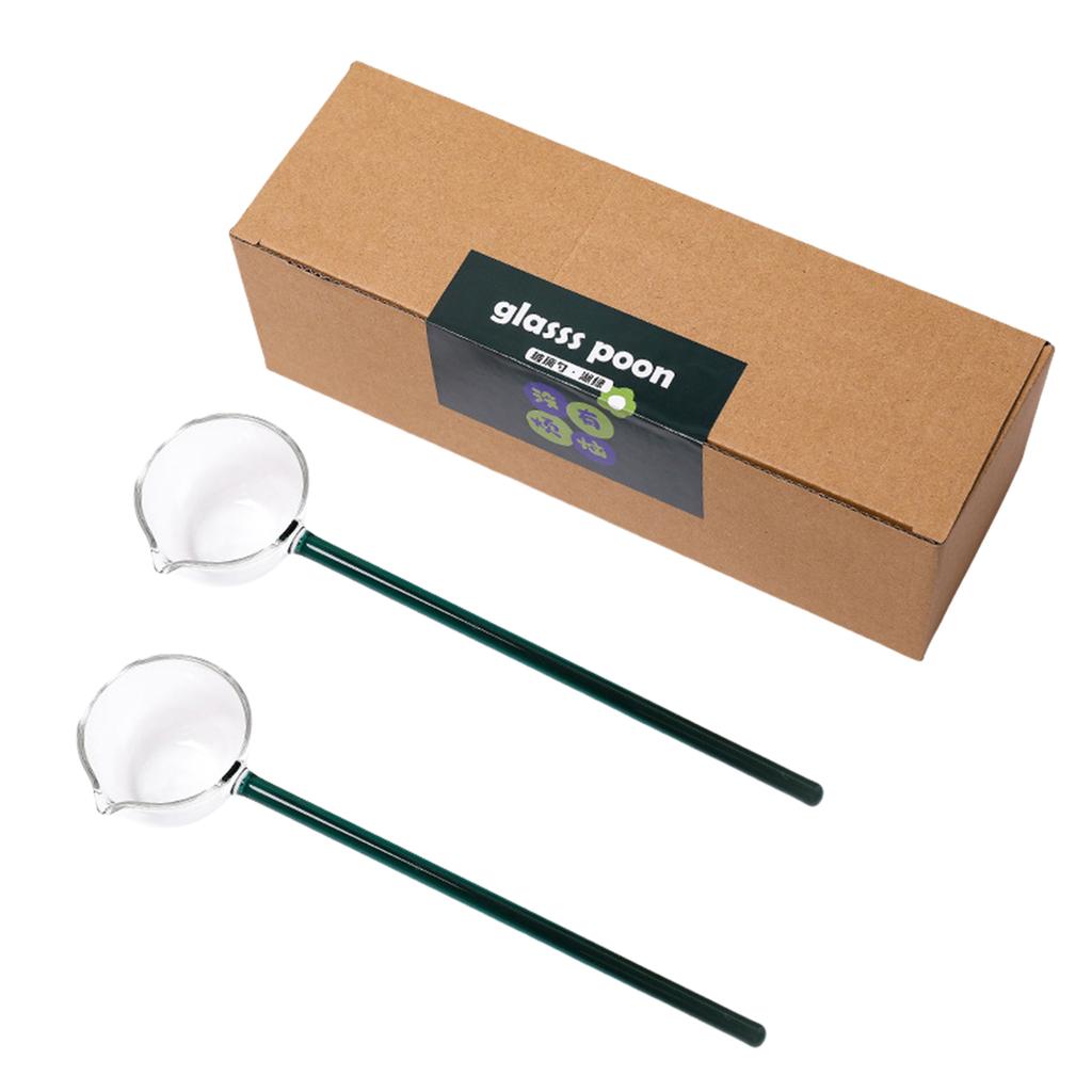 2 Stück Hitzebeständiges Glas Schöpfkellen-Set Klar Langer Griff Suppenkelle Löffel zum Servieren und Umrühren von Kaffee