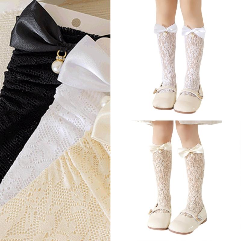 Fashionable Sweet Style Socks Lace Bowknot Decorations for Kids Lightweight Summer Calf Length Socks for Girls
