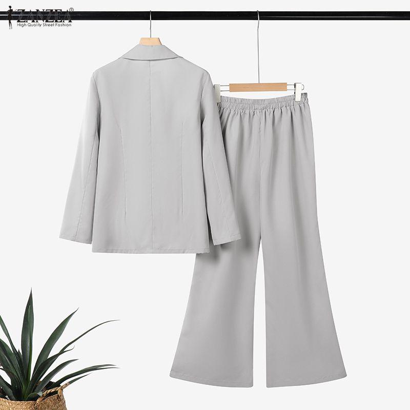 ZANZEA Women Long Sleeve Cardigan Blazer and Pants Casual Two Piece Suit Sets