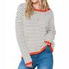 2025 Striped Contrast Knit Sweater: European & American Style, Drop Shoulder Long Sleeve