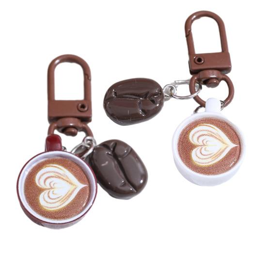 Coffee Cup Keychain Creative Keychain Pendant Mini Latte Art Coffee Cup Key Chain with Simulated Coffee Bean for Bags Keys