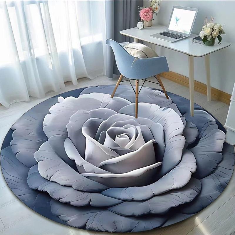 

160см/140см/120см 10 цветов Круглый ковер с 3D цветочным принтом для гостиной, спальни, отеля, дома, противоскользящий, устойчивый к выцветанию, легко чистится 60cm (24inch)