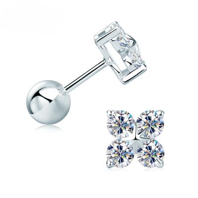 Moissanite Stud Earrings Korean Elegant Four Leaf Clover Earrings Trendy Women's Earrings Weddings Romantic Jewelry
