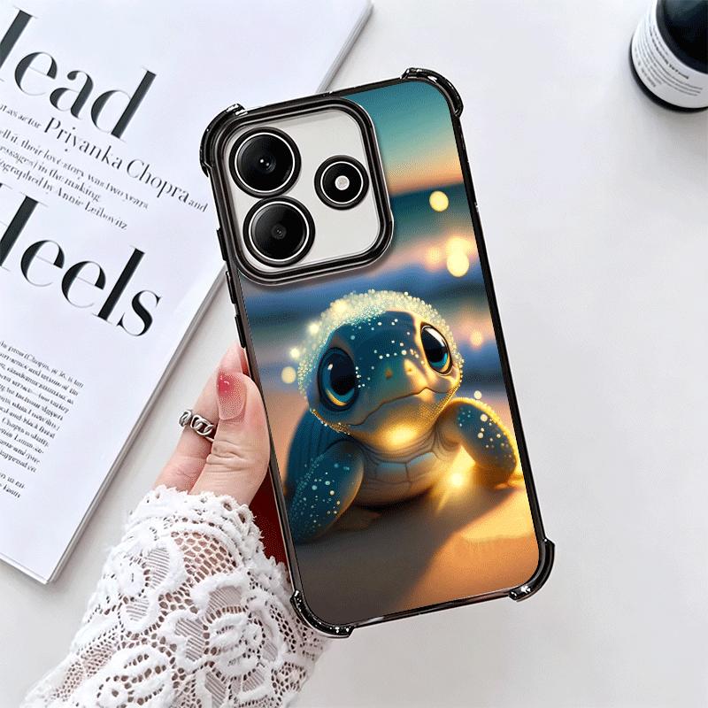 Cartoon Ocean Sea Turtle Plating Phone Case For Xiaomi Redmi Note 14 15 Pro Plus 13 12 11 11S 11T 10 9S 9 5G Anti-Fall Airabag C