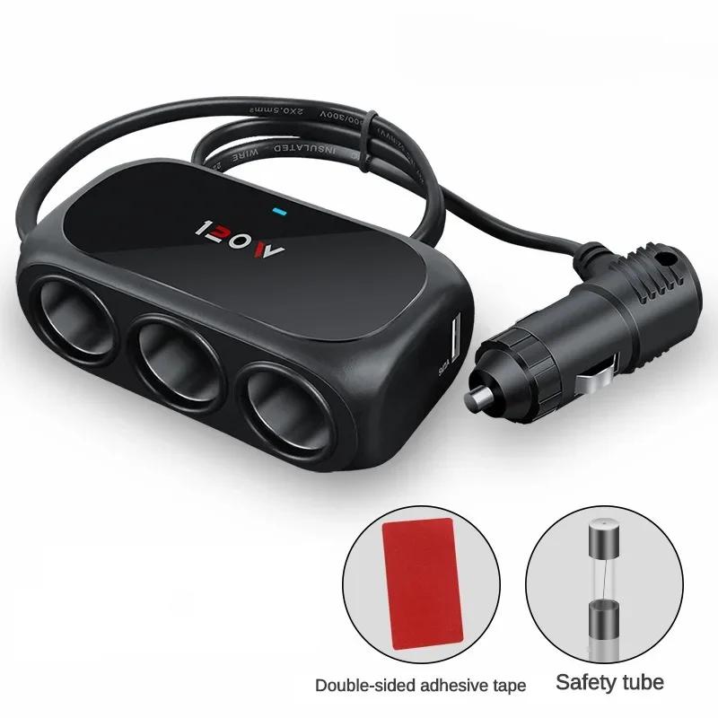 3 Socket Car Cigarette Lighter Splitter Dual USB LED Car Fast Charger 120W 12V 24V Car Charger Adapter for iPhone GPS Dashcam
