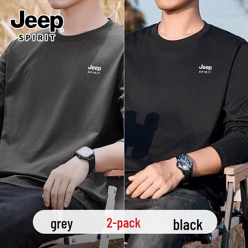 JEEP SPIRIT Men's 220G Pure Cotton Loose Fit Long Sleeve T-Shirt