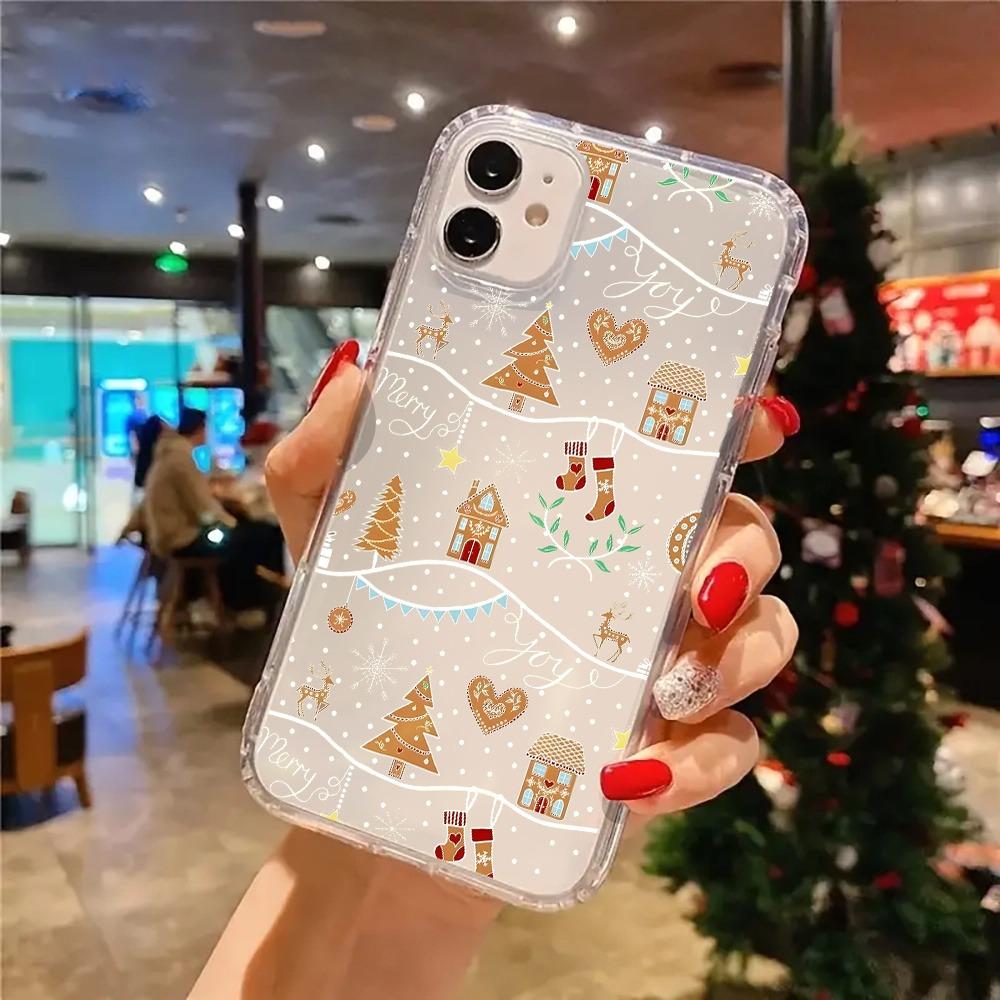Cute Christmas Tree Gingerbread Aesthetic Transparent Phone Case for iPhone 17 16 11 XR 13 15 14 12 Pro Max XS XR 7 8 Plus Cover