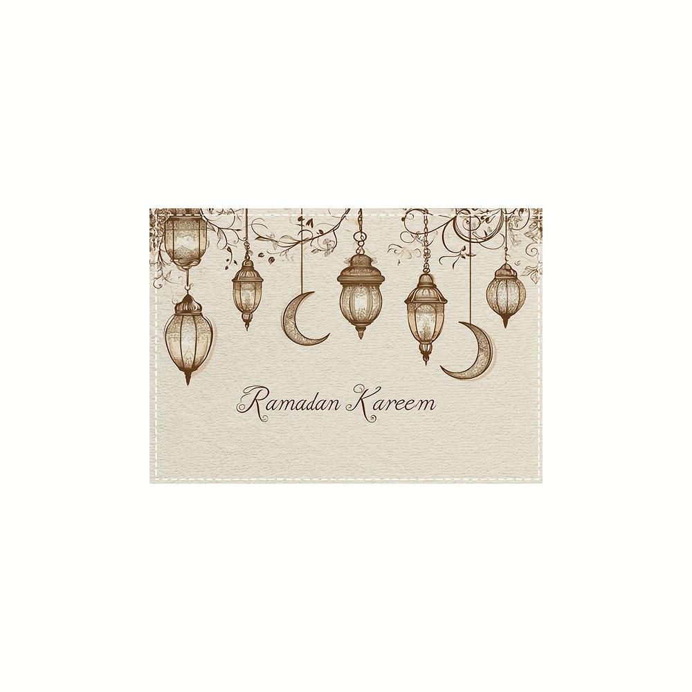 Set of 4 Ramadan Kareem Lanterns Featuring a Moon Design, These Placemats Are Machine Washable, Heat Resistant, And Easy to Clean