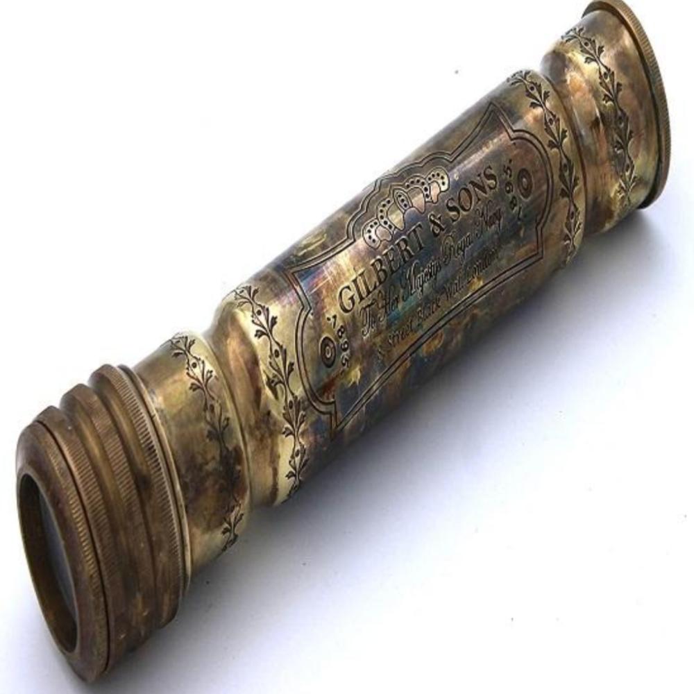 Caleidoscopio de latón hecho a mano – 13,97 cm, estuche de cuero, acabado antiguo, diseño náutico