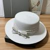 Hat Women's Pearl Flat Top Lace Straw Hat Summer Outdoor Travel Sunscreen Sun Hat New Commuter Holiday Top Hat