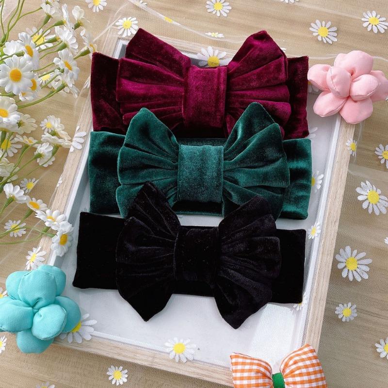 New 3pcs set, children's headband, baby golden velvet bow wide headscarf, baby headband.
