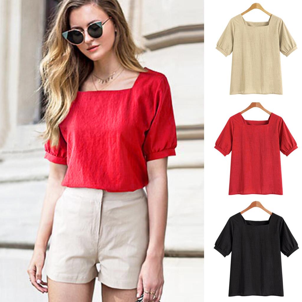 

Fashion Women Short Sleeve Casual Cotton Linen T-shirt Blouse