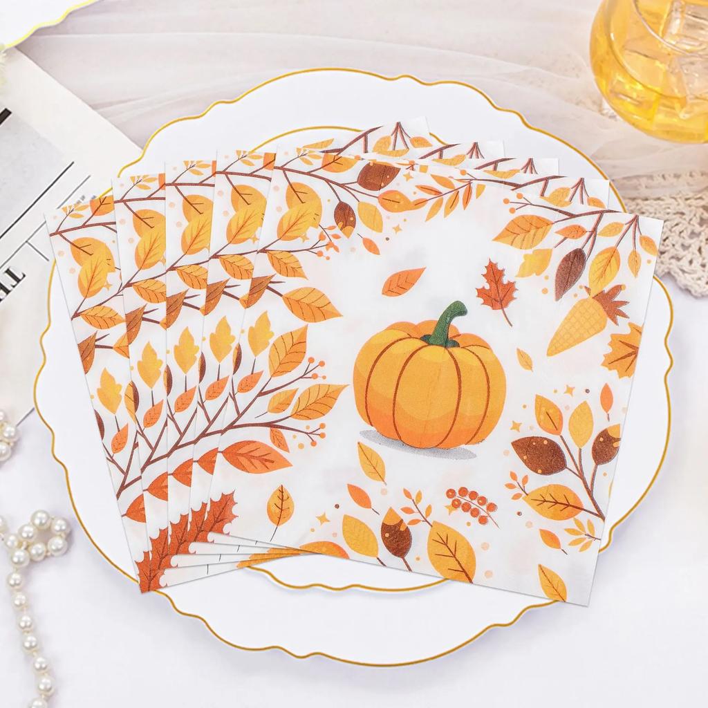 Autumn Maple Leaf Thanksgiving Theme Autumn Pumpkin Tissue Gratitude Festival Party Disposable Paper Napkins