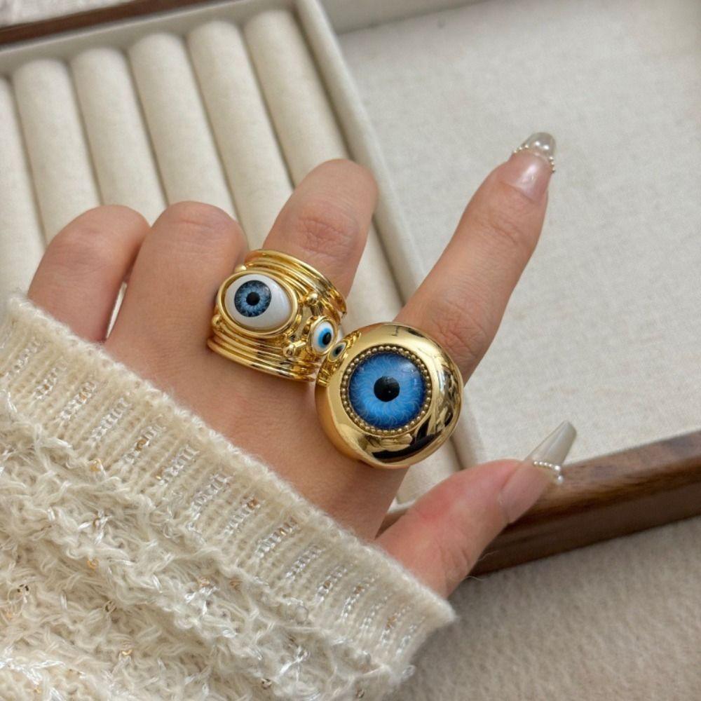 Geometric Exaggerated Ring Y2K Vintage Gold Ring Personality Demon Eye Ring  Friends