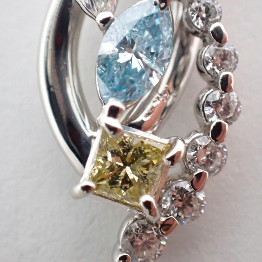 [Used] Pt900 Blue, Brown, and Diamond Pendant Top / j54-5