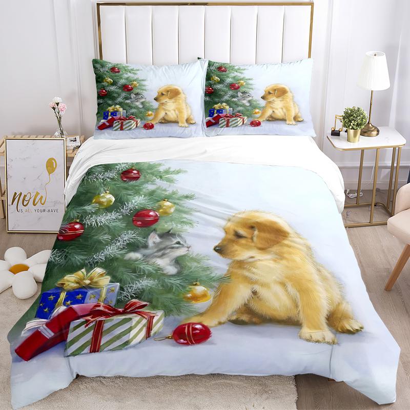 3Pcs Christmas Puppies Presents Bedding Sets For All Sizes New 3D Printed Bed Cover Comforter Duvet Cover Pillowcase Bedroom Decoration
