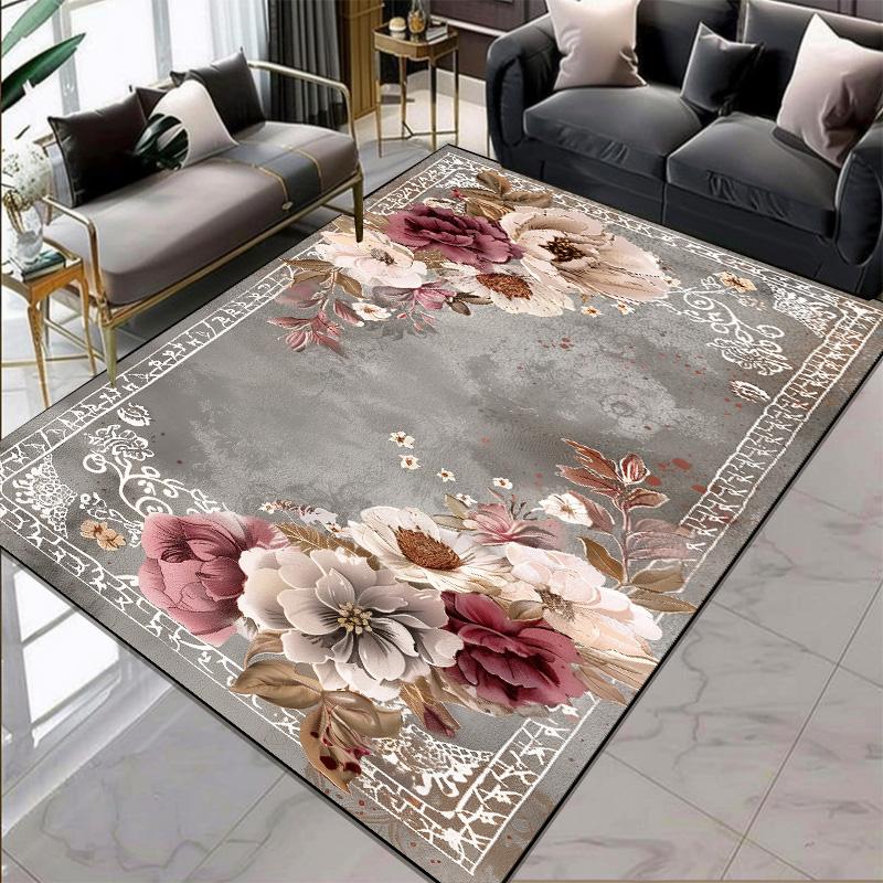 European Style Flower Pattern Carpets for Living Room Gorgeous Large Room Rugs Thickening Big Size Floor Mats for Lounge Balcony