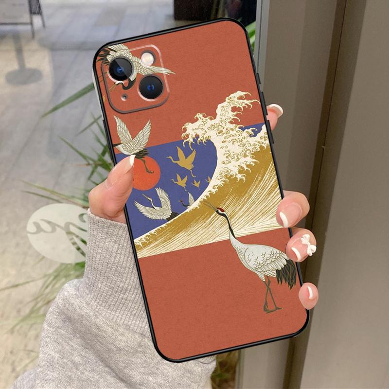 Art Crane Waves Case For iPhone 17 Pro Max 15 14 13 12 11 16 Pro Max Plus 12 13 Mini 16e 17 Air Back Cover