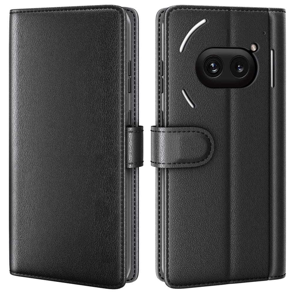 

For Nothing Phone (2a) Plus/Phone (2a) Case Genuine Split Leather Phone Cover with Wallet Stand Black
