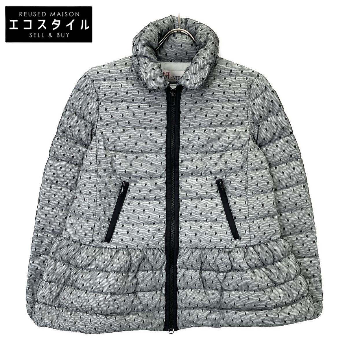 

RED VALENTINO KR3CN00B Gray x Black Mesh Dot Short Down Jacket Jacket 40 grayUsed