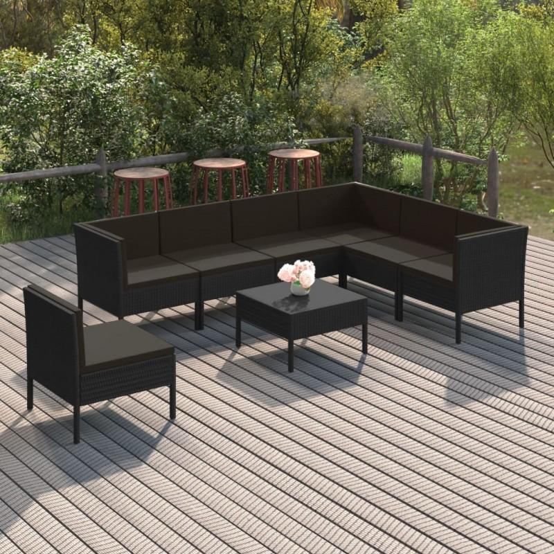 Día y Noche - Día y Noche Set de muebles de jardín 8 pzas y cojines ratán sintético negro