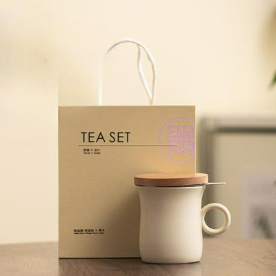New Ceramic Cream Yellow Tea Cup with Lid Office Personal Use Mug Infuser Strainer Souvenir Gift for Coworkers Friends Family