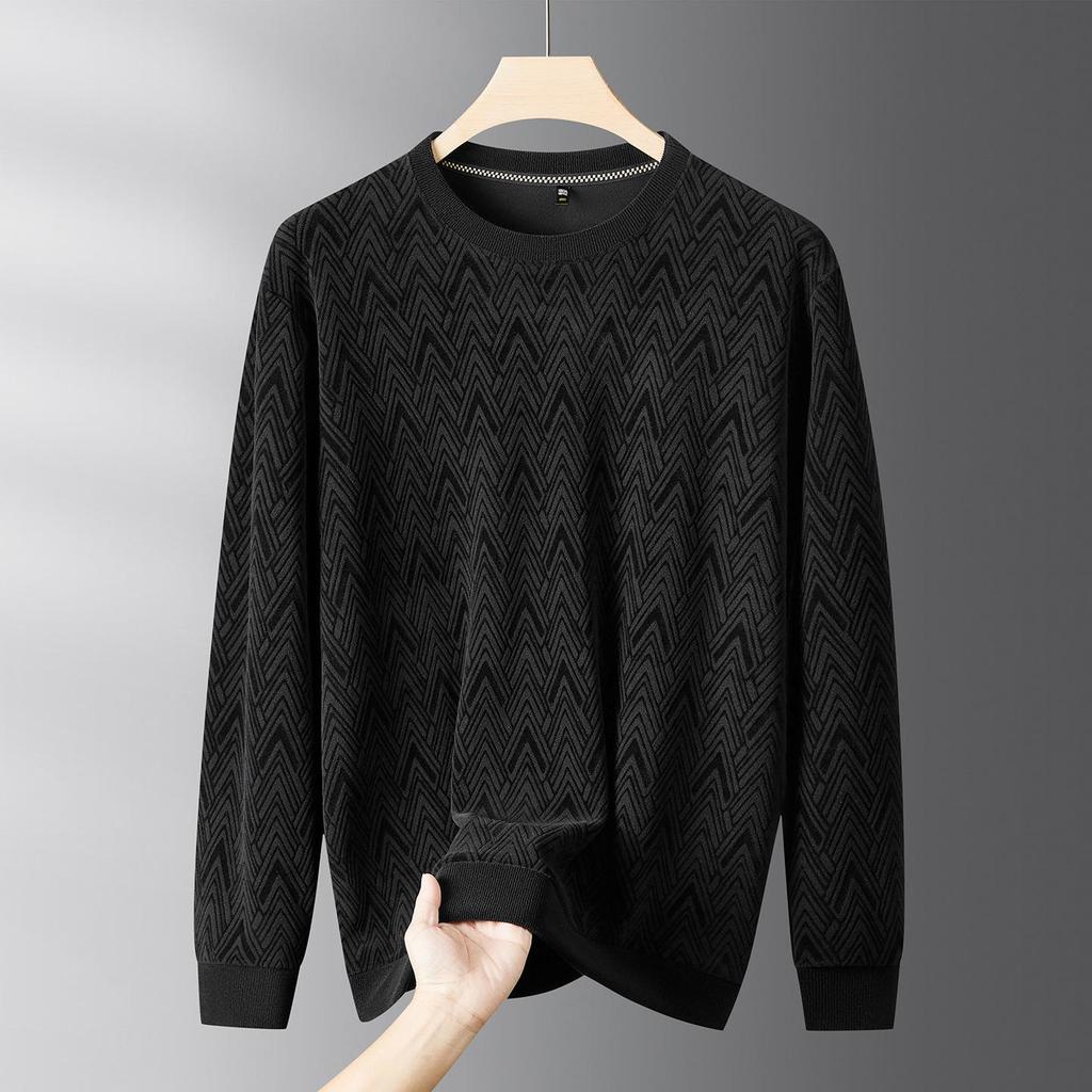 Herr Plus Size Sweatshirt med Fleecefoder och Rund Hals - Höst/Vinter 2025, Tjockt & Varmt, Långärmat.