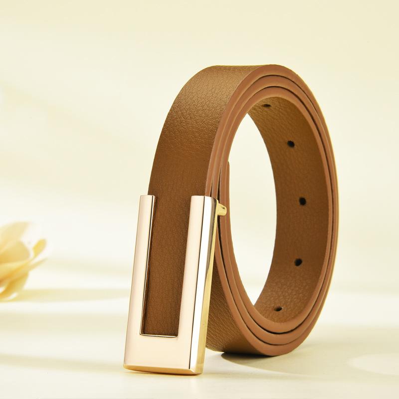 Women'S Thin Belt Casual Smooth Buckle Belt Women'S Decoration With Suit Pants Dress Jeans