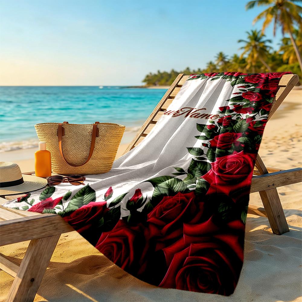 Rose Personalized Name Beach Towel Soft Durable Quick-Dry For Beach Bathroom Outdoor Swimming Pool Camping Picnic Yoga Diving Vacation Accessories