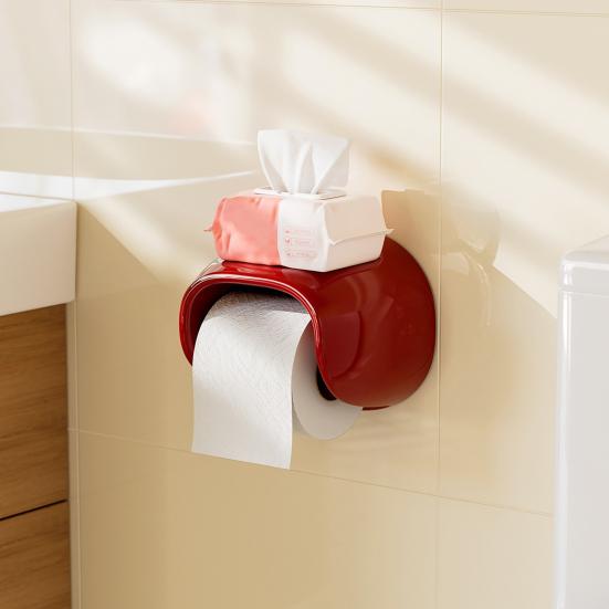 Roll Holder No Drilling Wall Mount Toilet Paper Holder with Top Storage Shelf Durable Space Saving Tissue Dispenser for Bathroom Kitchen