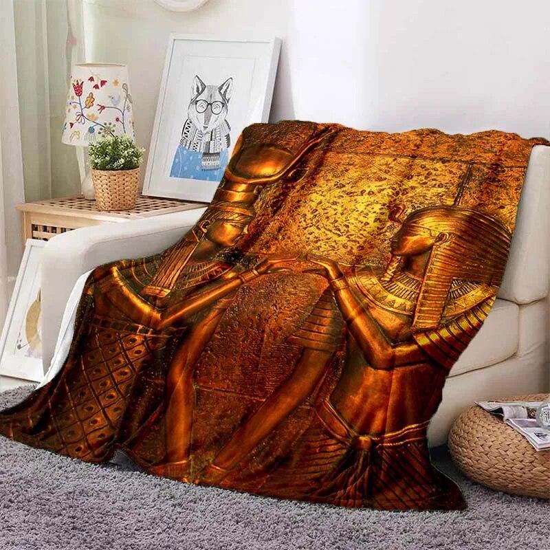 Ancient Egyptian Elements Print Blanket, For Sofa Couch Office Bed Camping , Multi-purpose Gift Blanket For All Season Clear