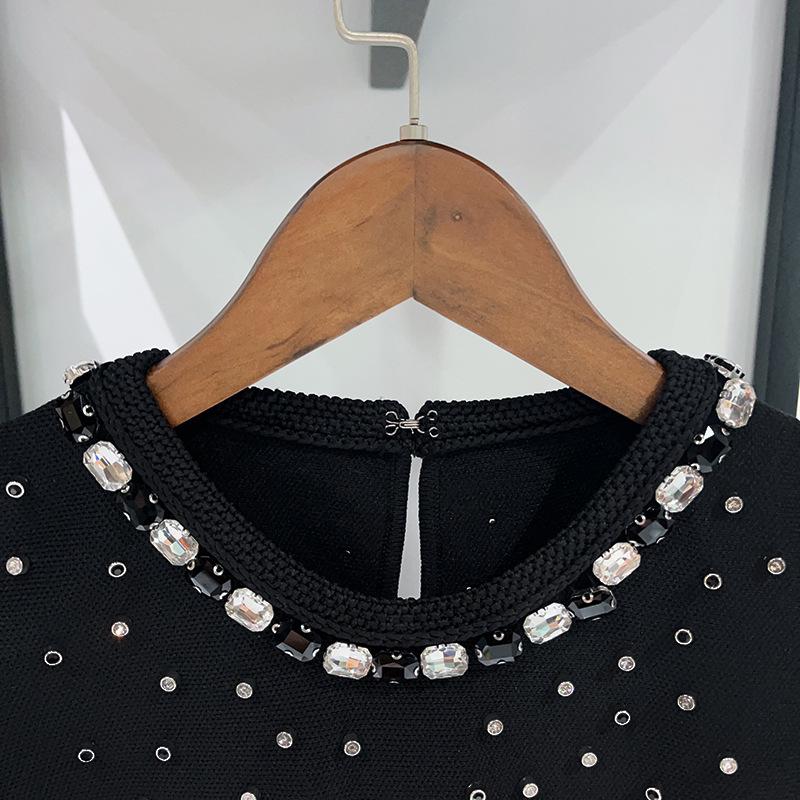 French Niche 2025 A/W Rhinestone Little Black Dress: Sleeveless, Round Neck, High Waist, A-line Short Skirt.