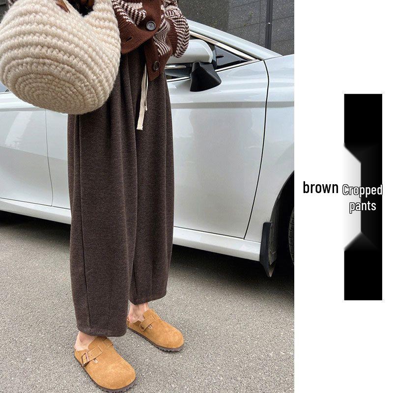 

Petite Coffee-Colored Wide-Leg Sweatpants - Grandma Style, Cropped for Comfort Extra Large