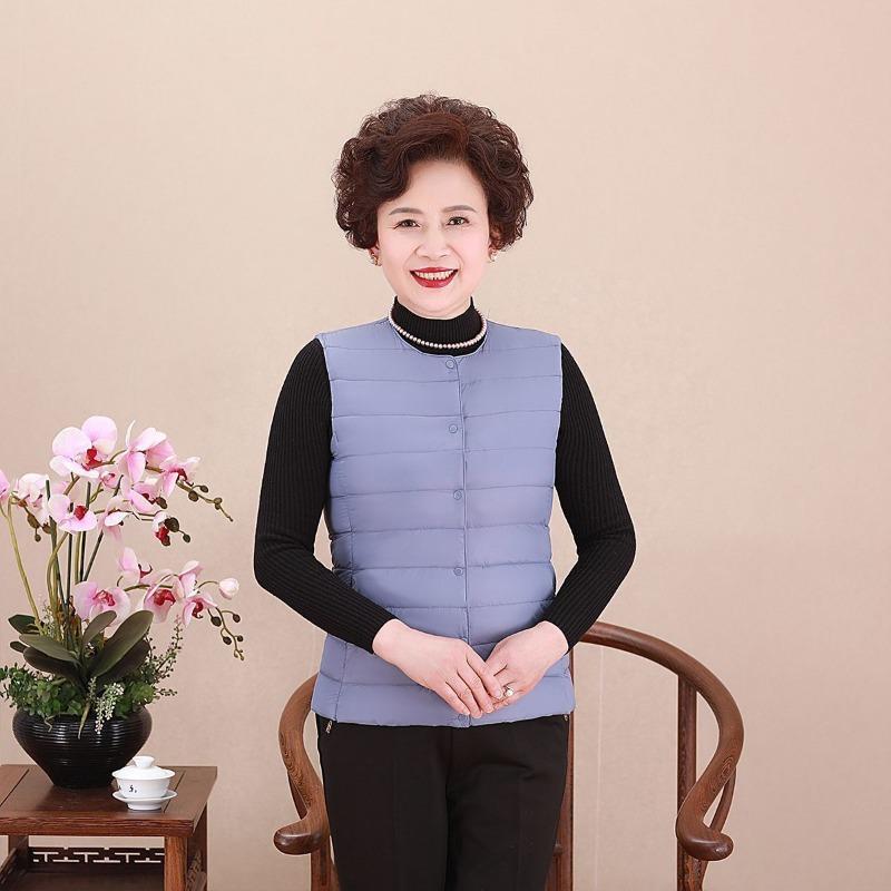 Middle-aged Vest Mother Light and Thin Crew Neck Down Jacket Liner Down Vest Women's Clothing Large Size Warm Vest Vest Vest