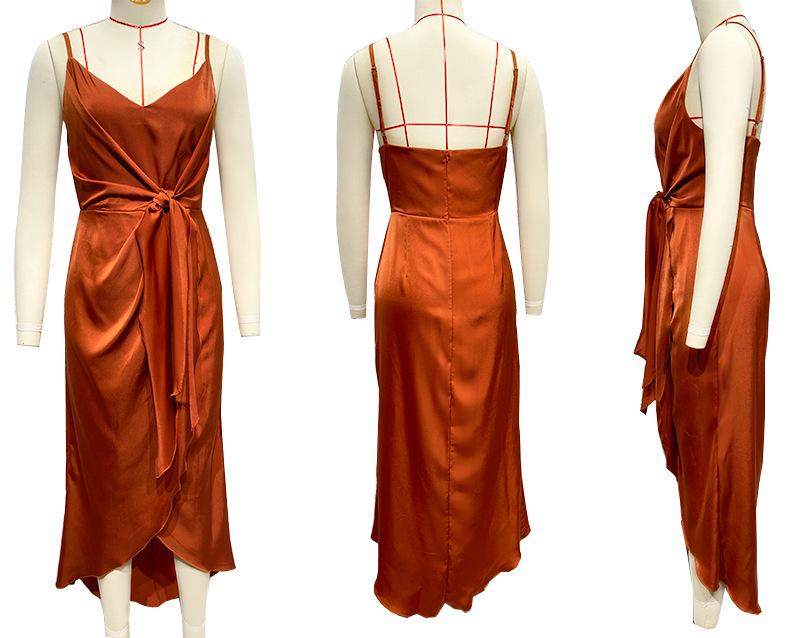 2024 Spring/Summer European and American Women's Solid Color Sling French High-End Dress