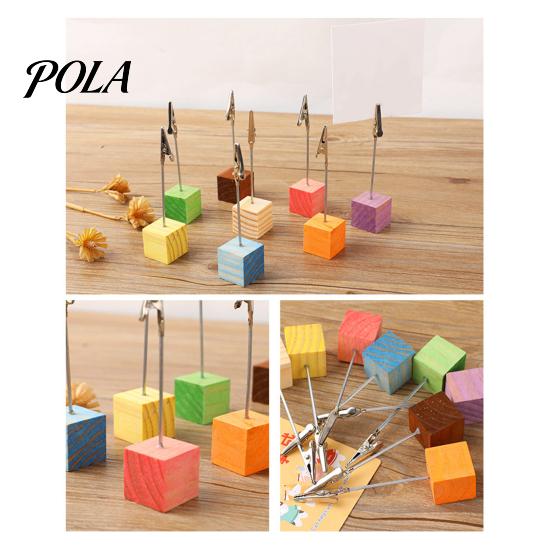 Metal Pole Memo Stand 2 Pcs Wooden Cube Base Holder with Clips, Mini Table Multi-combination Number Stands for Name Cards, Photos, Memos, Wedding,