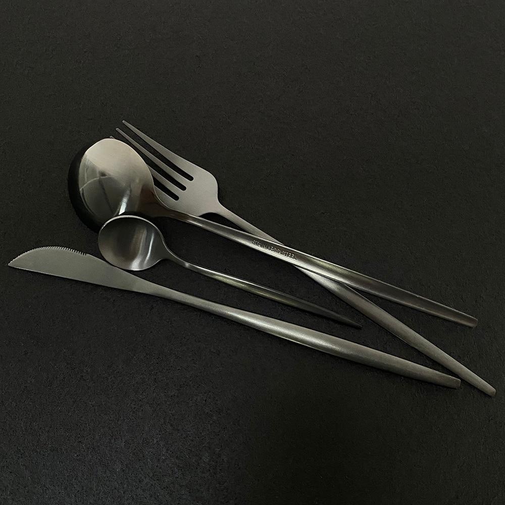 30Pcs Matte Black Gold Cutlery Set Stainless Steel Dinnerware Knife Dessert Fork Spoon Dinner Silverware Party Tableware Set