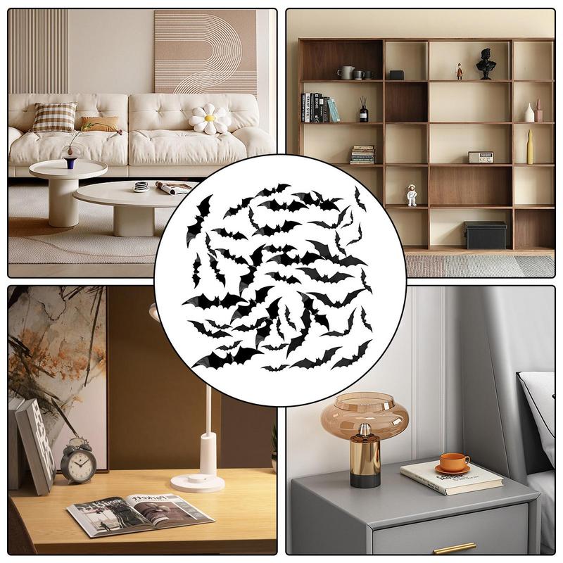 Halloween Bats Wall Decor Waterproof Bat Decals Wall Decor 96pcs Scary PVC Bat Stickers For Wall Door Front Porch Outdoor Indoor