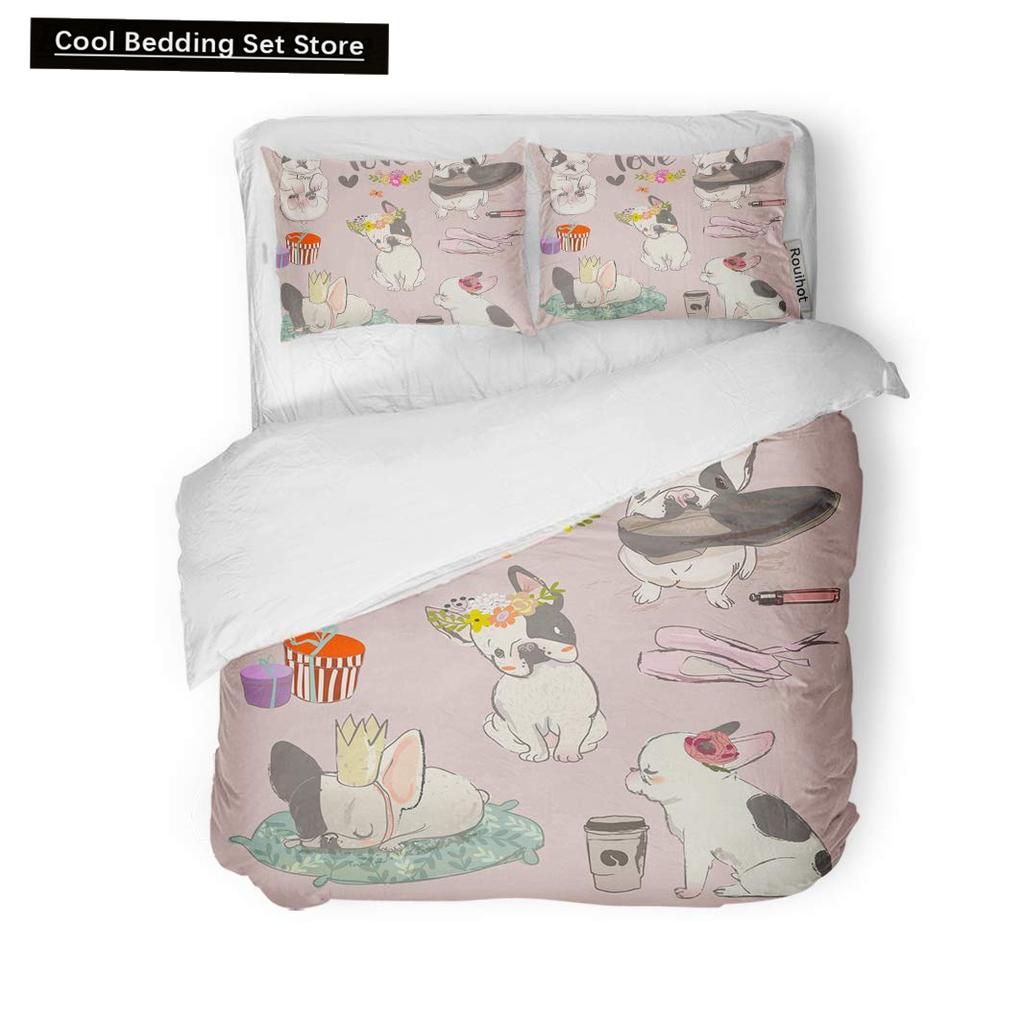 Cartoon Bulldog King Queen Duvet Cover Shar Pei Pup Dog Bedding Set Lovely Pet Puppy Doggy Quilt Cover Polyester Comforter Cover