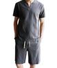 Three Joy Pajama Short and Size M Men's Set, Loungewear, T-shirt, Sleeves, Shorts, Pants, 100% Cotton, Gray,