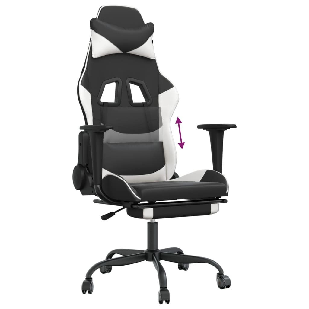 Gaming Chair with Footrest Black and White Faux Leather