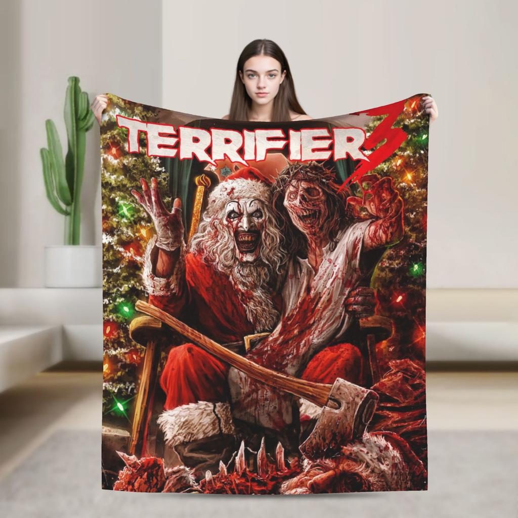 Warm Soft BlanketKids Adult Decorative Terrifier 3 Horror Film Throw Blanket  Flannel Bedspread For Couch Chair Sofa Bed Cover