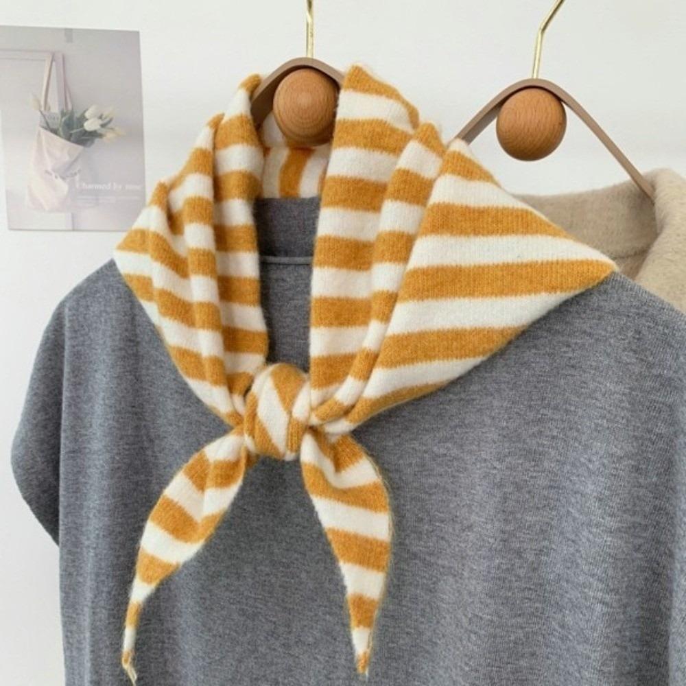 Fashion Soft Knitted Triangular Scarf Striped Pattern Versatile Design Wool Scarf Warm Wool Knitted Shawl Daily Outfit